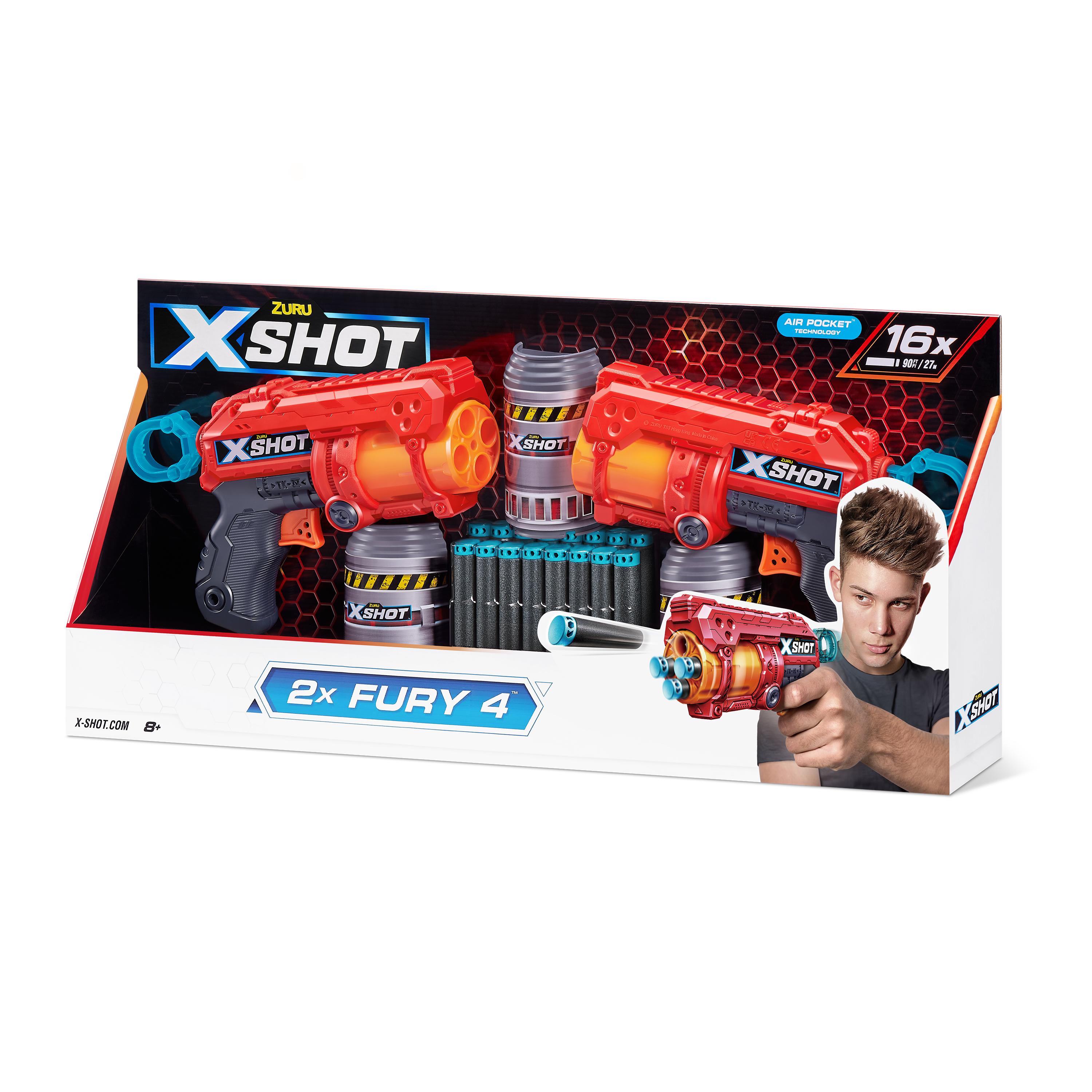 X-Shot Excel Double Fury 4 Blaster Combo Pack for Kids Ages 6+, 16 Darts & 3 Can Targets