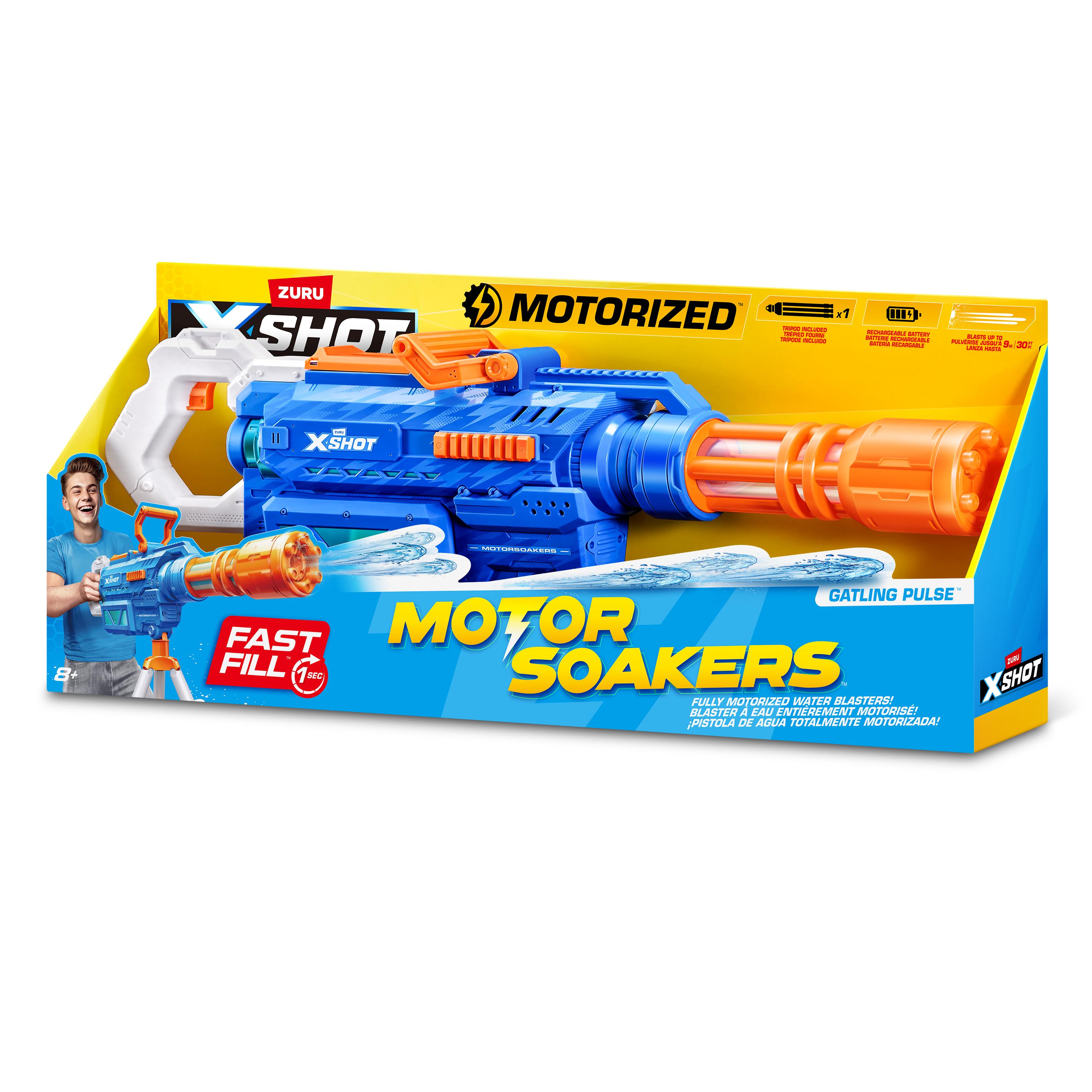 X-Shot Gatling Motor Water Soaker, Motorized Water Gun for Boys & Girls, Age 8+, 1650ml Tank, Fast-Fill, Tripod, 26ft Blast