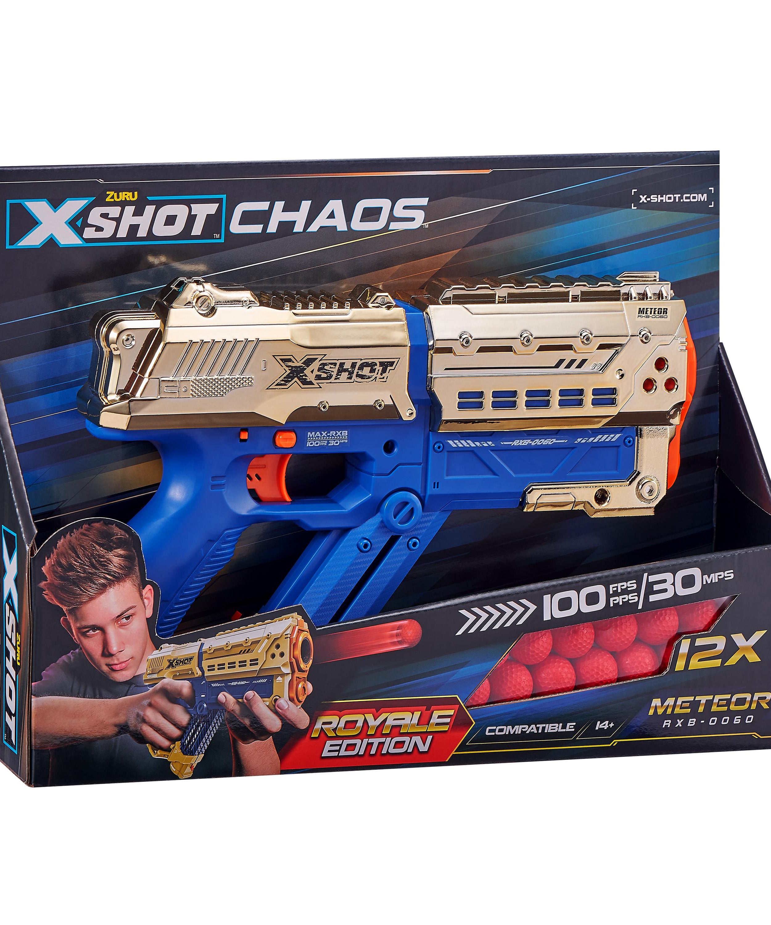 X Shot Chaos Dart Ball Blaster Golden Meteor, High Speed Ball Gun Toy for Boys, Age 14+