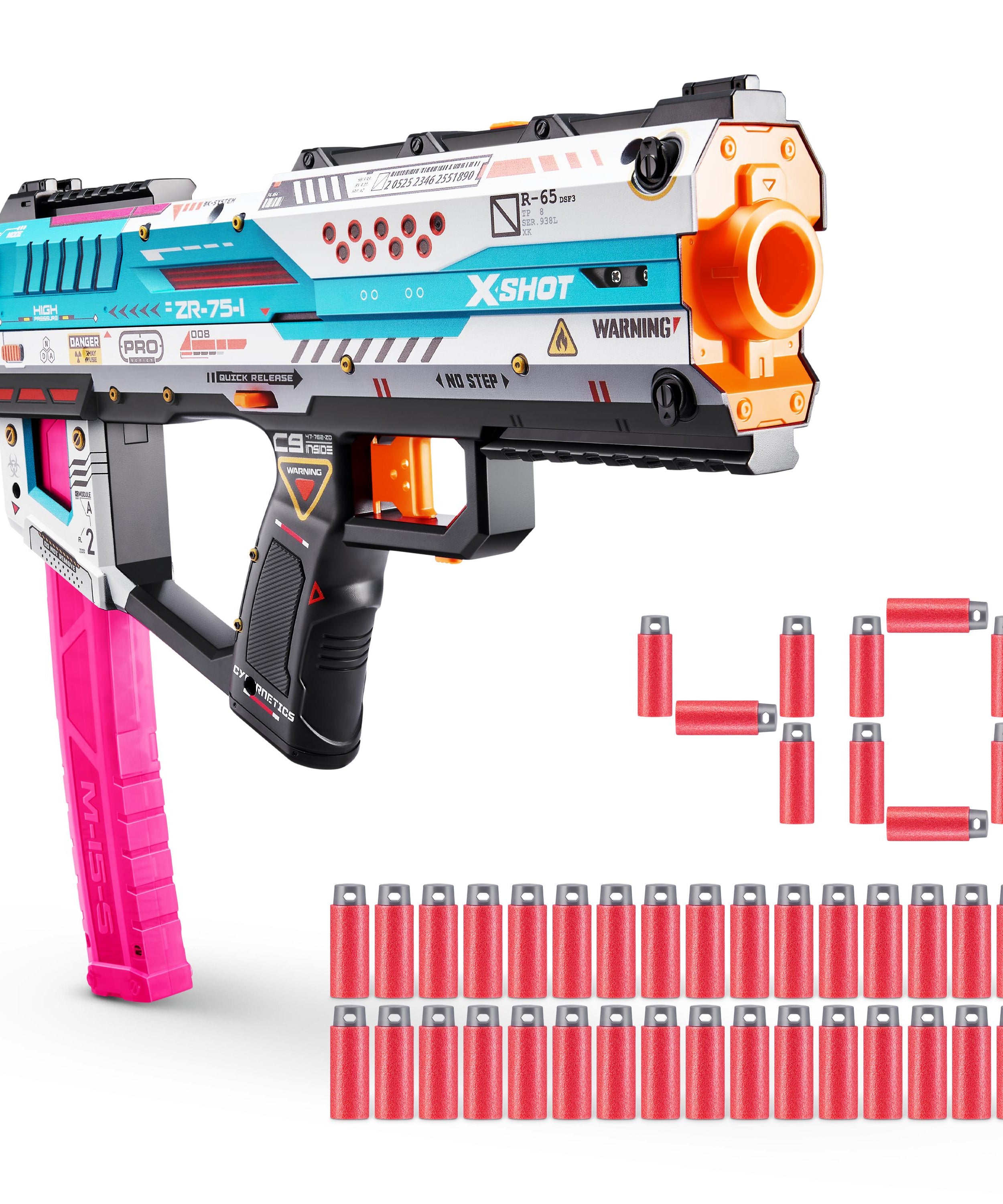 XSHOT Skins Pro Series Fury X Blaster Toy Gun for Boys & Teens, Age 14+, 40 Foam Half Darts, Slam Fire Action, 20-Dart Quick-Release Clip, Air Pocket Technology, 140ft Range