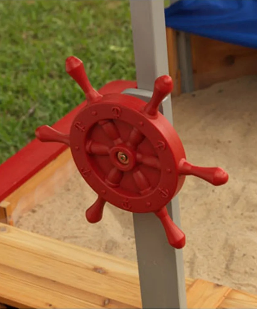 KidKraft Pirate Sand Boat Sandbox with Canopy and Storage, Wooden Outdoor Sand Play Boat for Kids Ages 5 and Up, Weather Resistant Wood, Large Play Area, Pirate Theme
