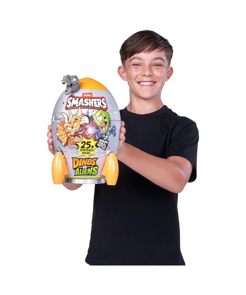 Smashers Dinos vs Aliens Rocket with 20+ Surprises Dinosaur and Alien Build Set for Kids, Slime Dirt Excavation, Smash and Build Action Figure Toy, Spinosaurus Theme, Ages 3+