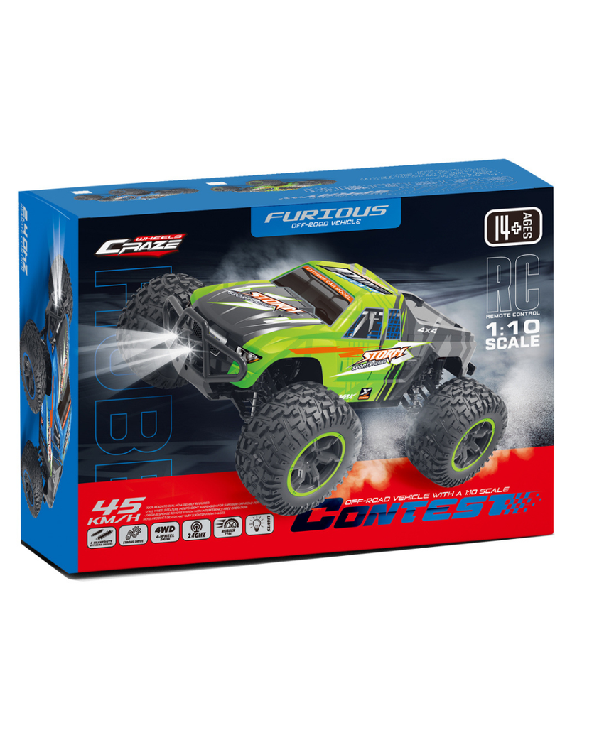 Crazon 2.4GHz RC High Speed Off Road Truck 1:10 Scale 4WD Remote Control Car RTR, 55kmh Fast Racing Monster Truck with LED Lights, Assorted Color, Ages 14+