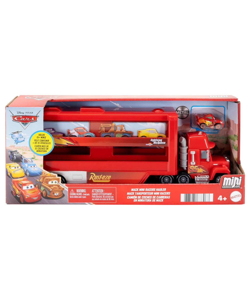 Mattel Disney Pixar Cars Mack Mini Racers Hauler with 1 Mini Die-Cast Car, Toy Transporter Holds 18 Minis, Ages 3+