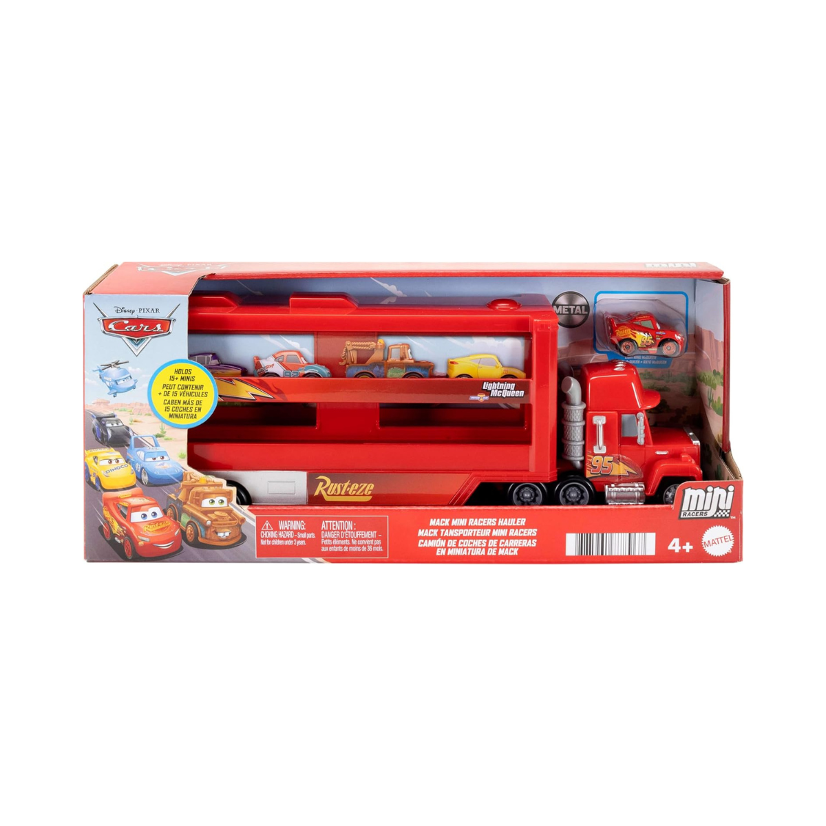 Mattel Disney Pixar Cars Mack Mini Racers Hauler with 1 Mini Die-Cast Car, Toy Transporter Holds 18 Minis, Ages 3+