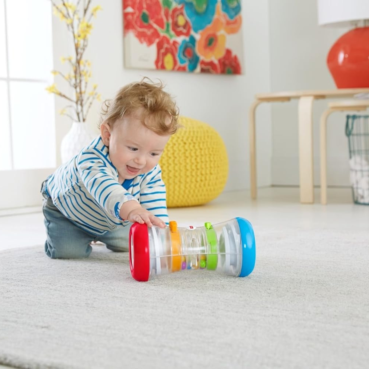 Fisher Price 3 in 1 Crawl Along Tumble Tower, DRG12 Activity Toy, Multi Color, Sit and Play Roll and Chase Puzzle Maze Toy for Babies, Fine Motor Skill Development, 9 Months and Up