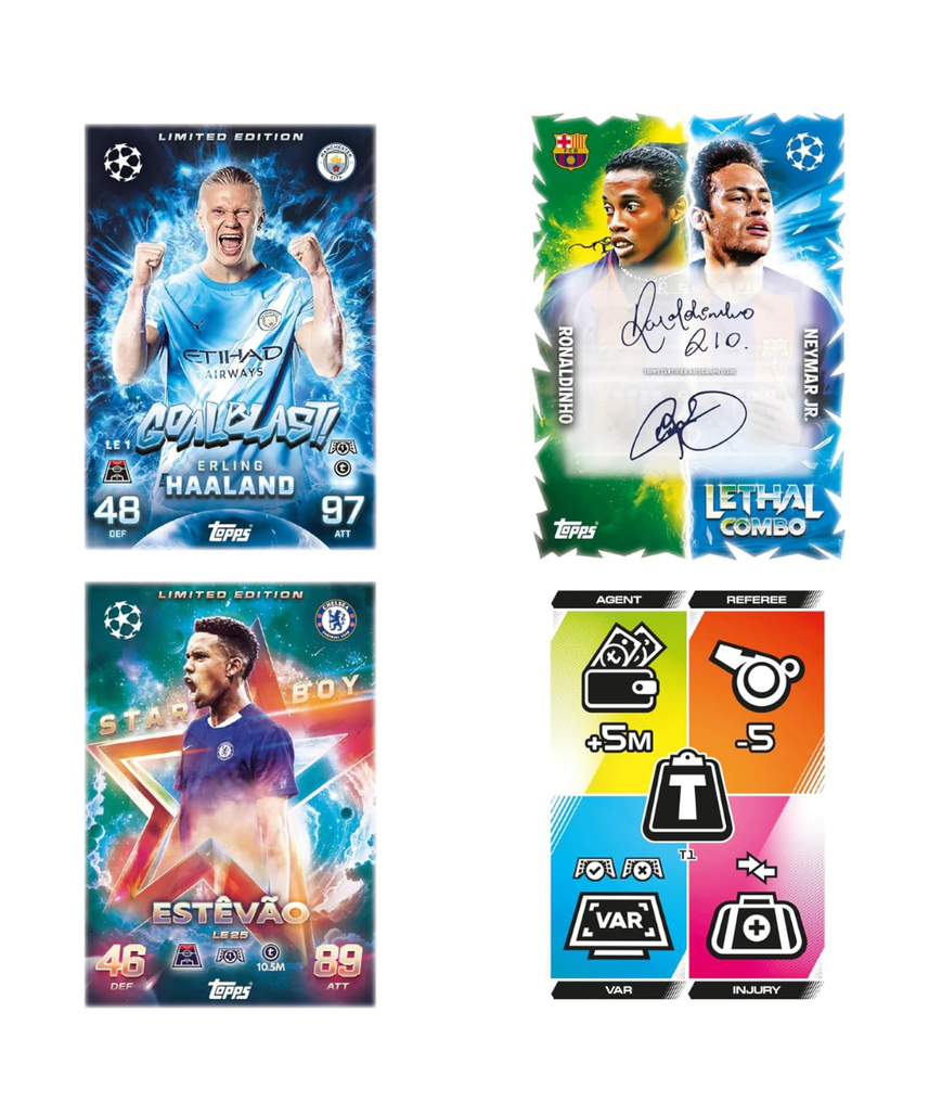 Topps Match Attax UCC 2025 2026 Starter Pack with 24 Cards, 3 Exclusive Cards, Binder, Checklist, Collector Guide and 2 Player Pitches, Official UEFA Licensed Football Trading Cards