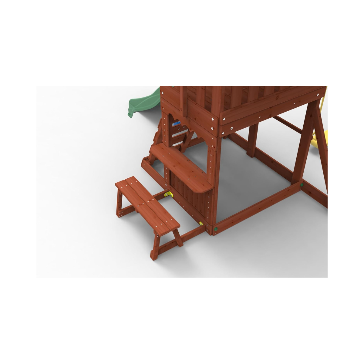 Kiddoro Mighty Jungle Wooden Outdoor Playset, Double Slide & 2 Swings, Climbing Wall, Playhouse with Picnic Table, Backyard Garden Swing Set for Kids 2+ Years