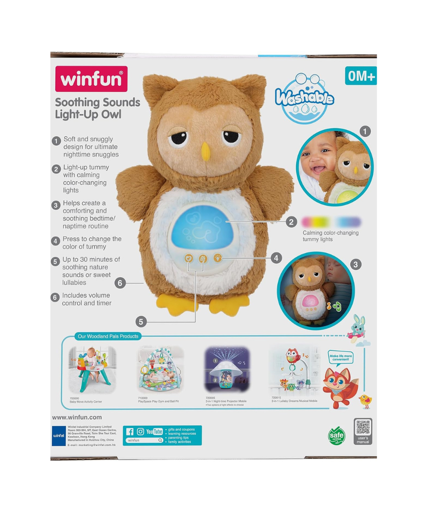 Winfun Soothing Sounds Light-Up Owl for Babies, Gentle Melodies Calming Sounds Soft Night Light for Bedtime Nap Routine, 0+ Months