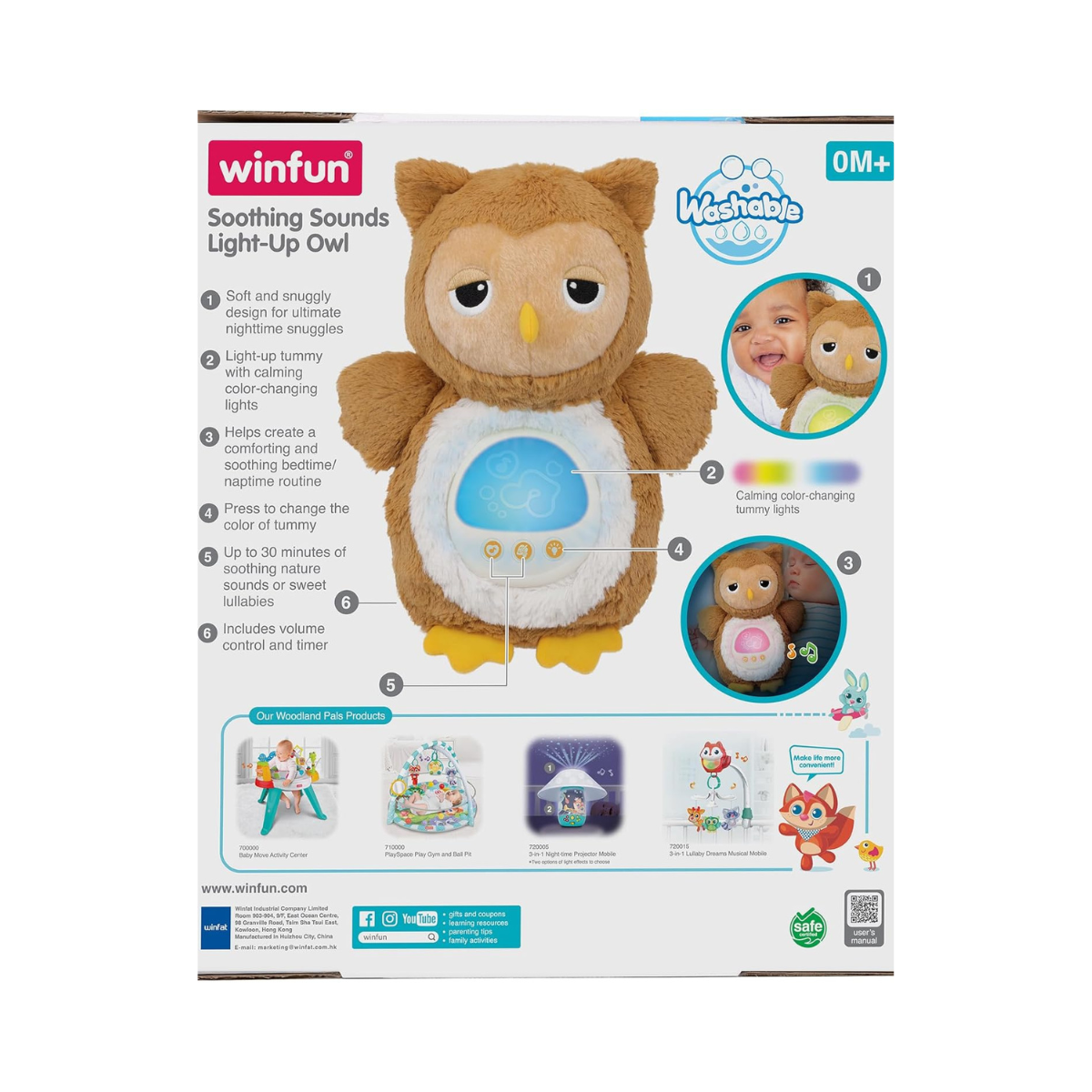 Winfun Soothing Sounds Light-Up Owl for Babies, Gentle Melodies Calming Sounds Soft Night Light for Bedtime Nap Routine, 0+ Months