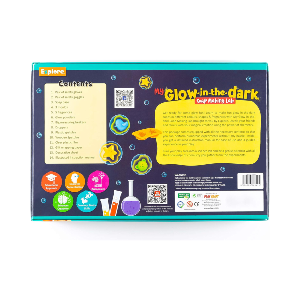 Explore STEM Learner My Glow-in-The-Dark Soap Making Lab, Educational DIY Activity Toy Kit for Boys and Girls 6+, Science Experiment Kit, Safe Tested Materials, One Size