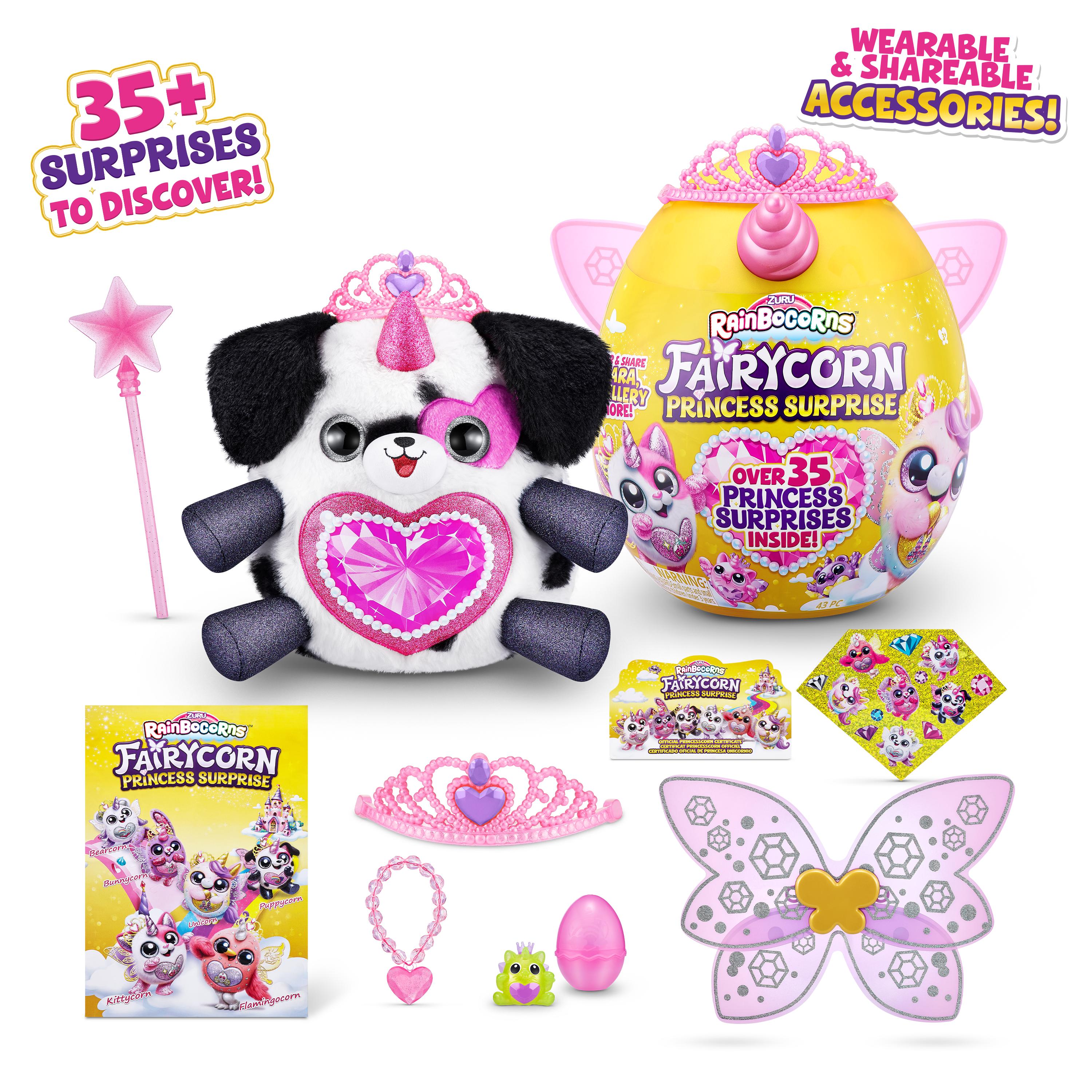 Rainbocorns Fairycorn Princess Surprise (Puppy) 11" Collectible Plush Toy with 35+ Surprises, Fairy Wings, Tiara, Wand, Boo-Boocorn, and Surprise Egg, Soft Toy for Girls Ages 3+