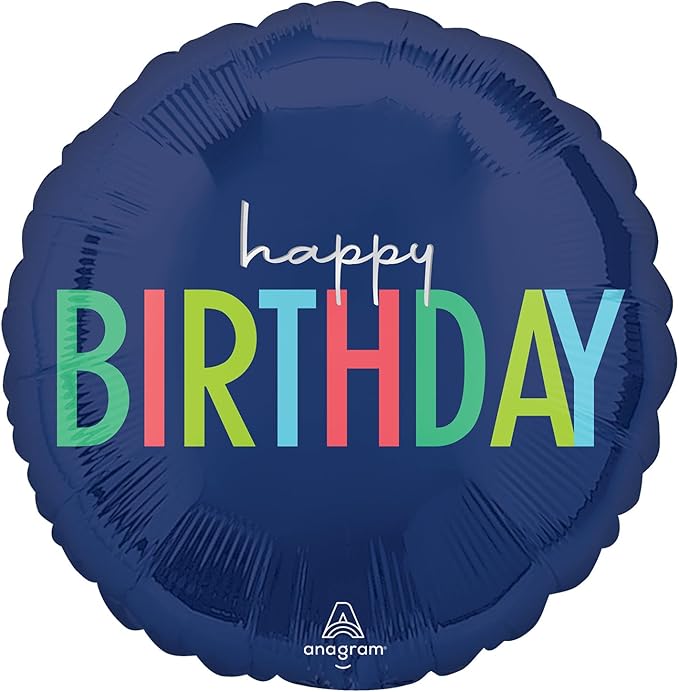 Amscan 4570901 - Happy Birthday Modern Blue Round Foil Balloon - 18"