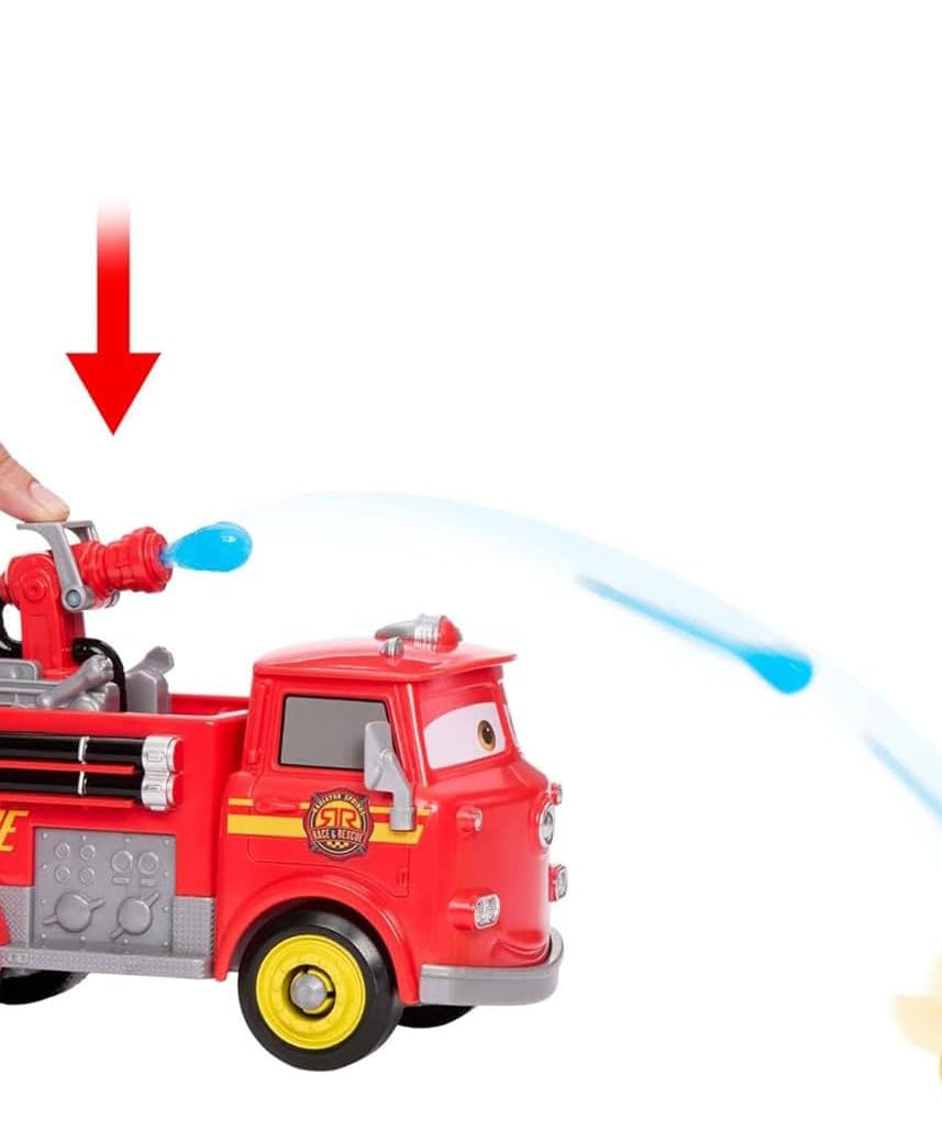 Mattel Disney and Pixar Cars Toy Firetruck, Radiator Springs Race & Rescue Fire Fighting Red & Guido, 2 Plastic Flame Targets & 2 Water Projectiles, JFL54