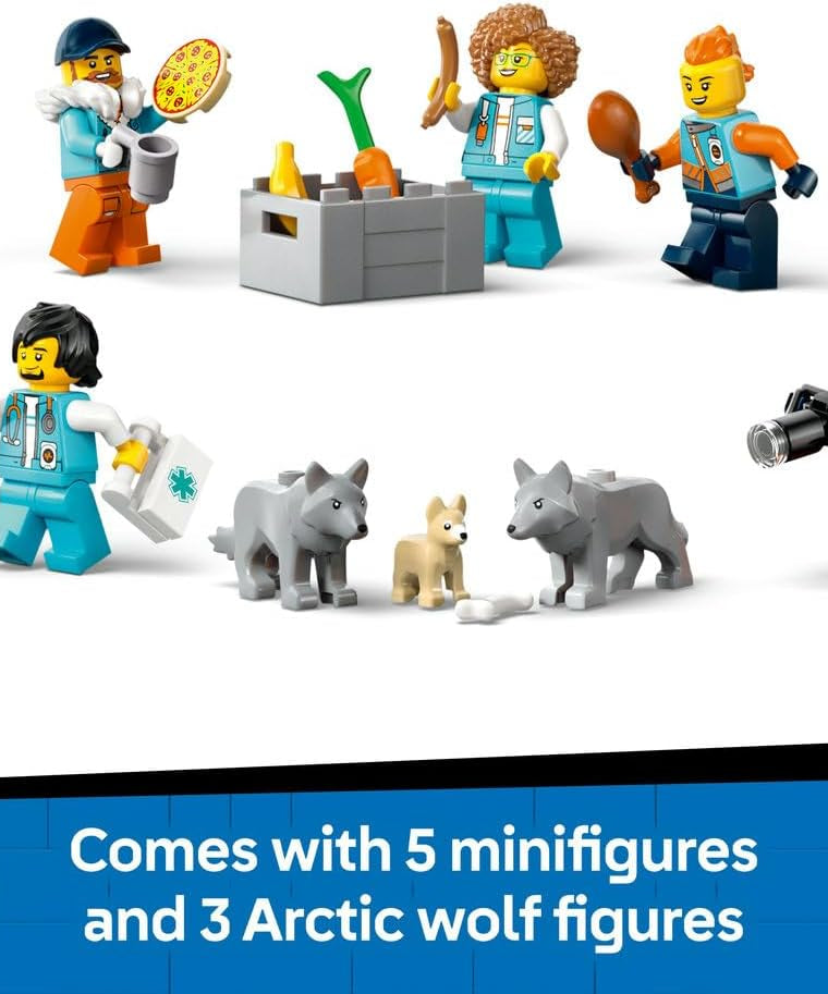 LEGO City Arctic Explorer Science Lab Truck Toy - Exploration Vehicle with Steering & Suspension - incl. a Snowscooter, 5 Minifigures & 3 Wolf Animal Figures - Gift for 8+ Year Old Boys - 60471