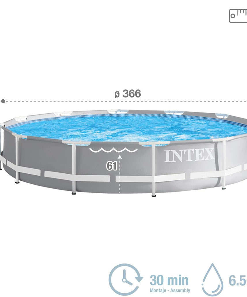 Intex Prism Rondo Frame Pool Set, Diameter 366 x 76 cm, Light Grey