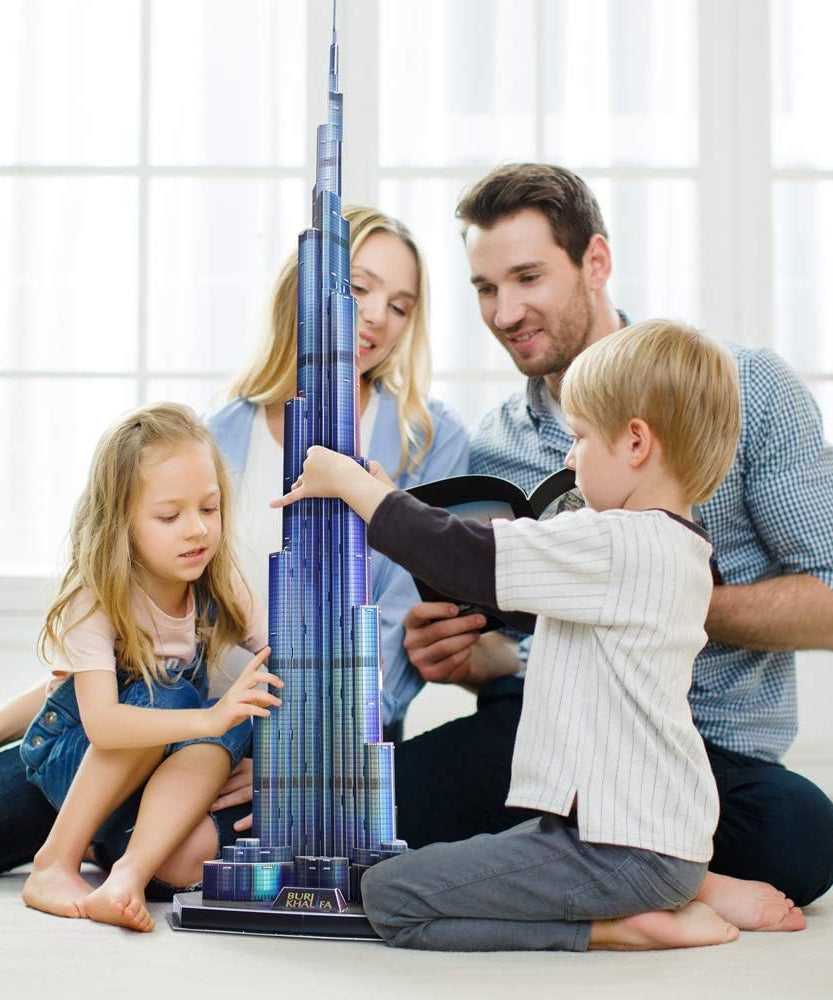 CubicFun 3D Puzzle LED Burj Khalifa Dubai Model Kit 136 Pieces Architecture Building Set for Adults + Teens Souvenir Display Gift