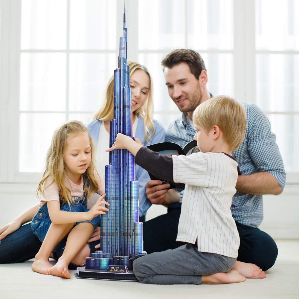CubicFun 3D Puzzle LED Burj Khalifa Dubai Model Kit 136 Pieces Architecture Building Set for Adults + Teens Souvenir Display Gift