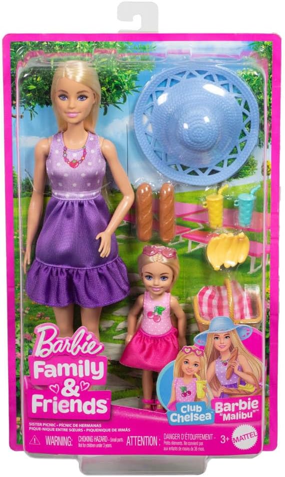 Barbie Family & Friends Dolls Picnic Playset, 2 Dolls with 9 Accessories, Imaginative Role-Play for Kids 3+