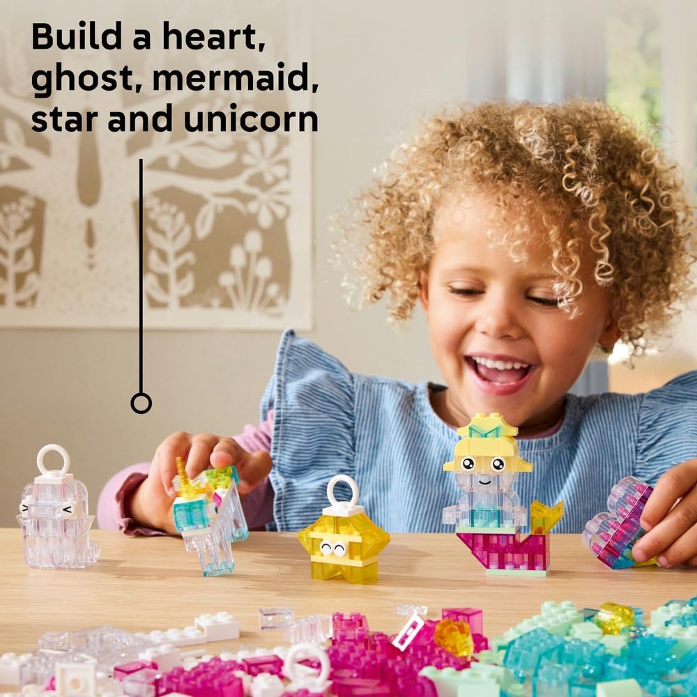 LEGO Classic Magical Transparent Box - Colorful Building Bricks & Keyring Clips Set - Create Tiny Toy Unicorns, Dragons, Penguins & More Figures - Kids' Arts & Crafts Kit for 5+ Year Old Girls - 11040