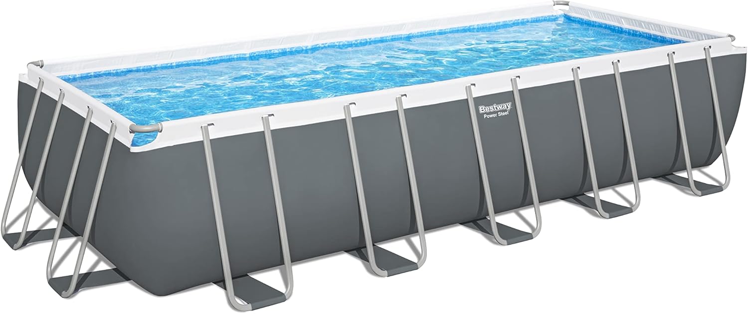 Bestway Power Steel™ Above Ground Pool Set 6.40m x 2.74m x 1.32m – Heavy-Duty Rectangular Family Swimming Pool with Steel Frame, Ages 18+