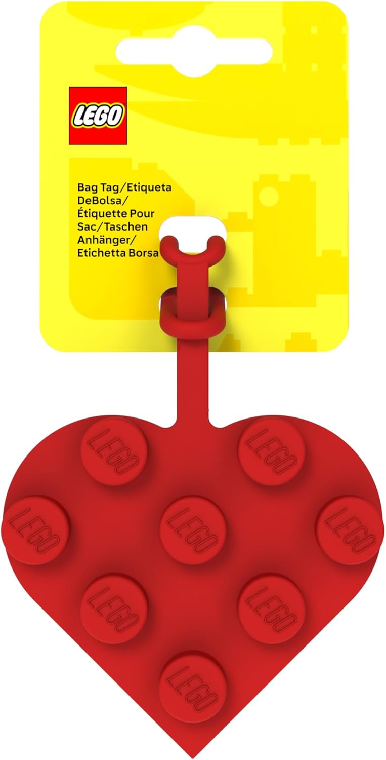 Lego 3x3 Heart Silicone Bag Tag - Red (53658), Silicone, Luggage tag for Travel, Vacation, Cruise, School Backpack Charm