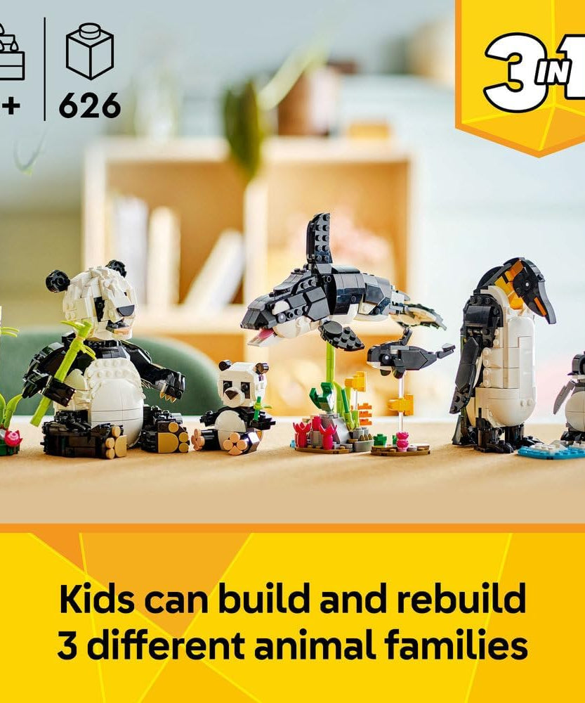 LEGO Creator 3in1 Wild Animals: Panda Family Toy - Transforms into Penguin Figures or Orca Whale Toys - Ramadan Gift for 8+ Year Old Girls & Boys - 31165