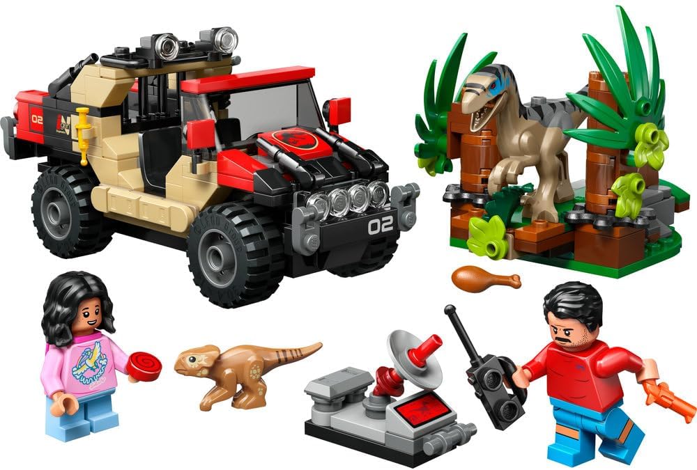 LEGO Jurassic World Raptor Off-Road Escape Dinosaur Toy incl 2 Dino Figures Off-Road Car Toy 2 Minifigures Gift for 6+ Year Old Boys Girls Rebirth Movie Fans 76972