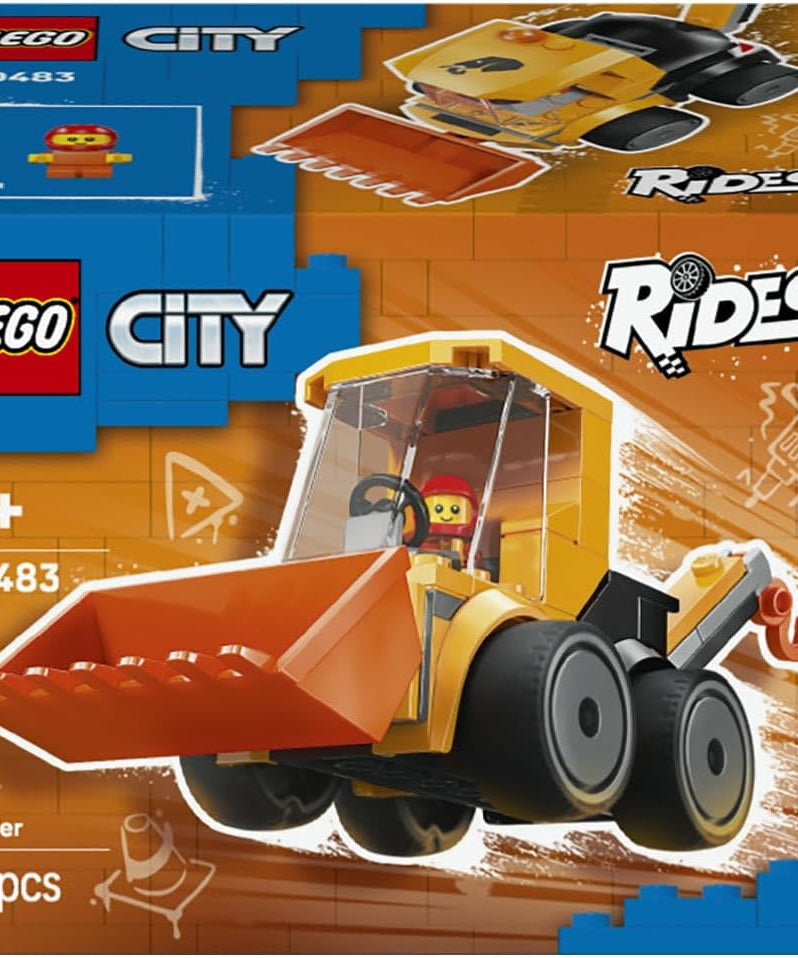 LEGO City Rides – Construction Loader Toy - Excavator Building Set w/a Worker Junior Minifigure - Party Bag Fillers - Small Collectible Gift for 5+ Year Old Boys - 60483