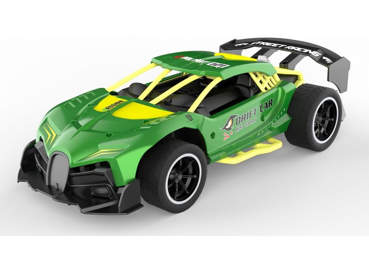 Crazon 1:14 Scale High-Speed Green Drift RC Car with Smoke Effects, Sound, 4-Direction Remote Control, Rechargeable Battery, for Kids 3+