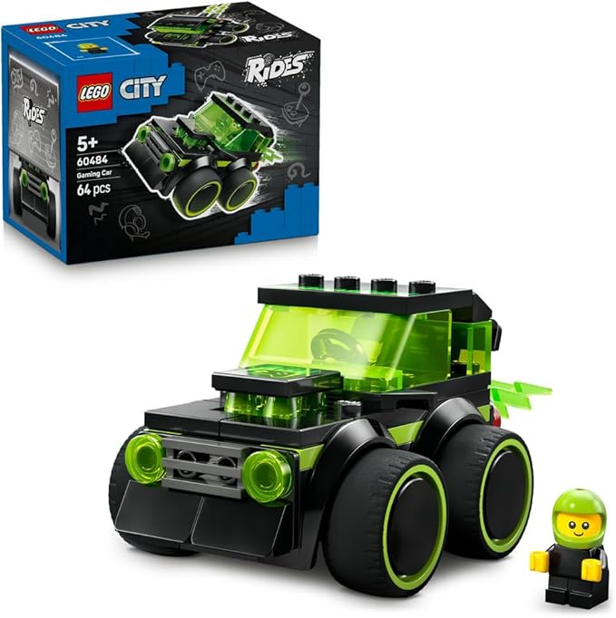LEGO City Rides – Gaming Race Car Toy - Mini Building Set w/a Driver Junior Minifigure - Party Bag Fillers - Small Collectible Gift for 5+ Year Old Boys - 60484