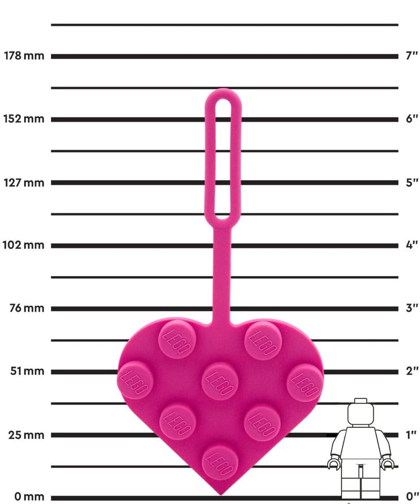 LEGO 3x3 Heart Silicone Bag Tag - Pink (53692), Silicone, Luggage tag for Travel, Spring Break, Vacation, Cruise, School Backpack Charm, Easter Basket Stuffer