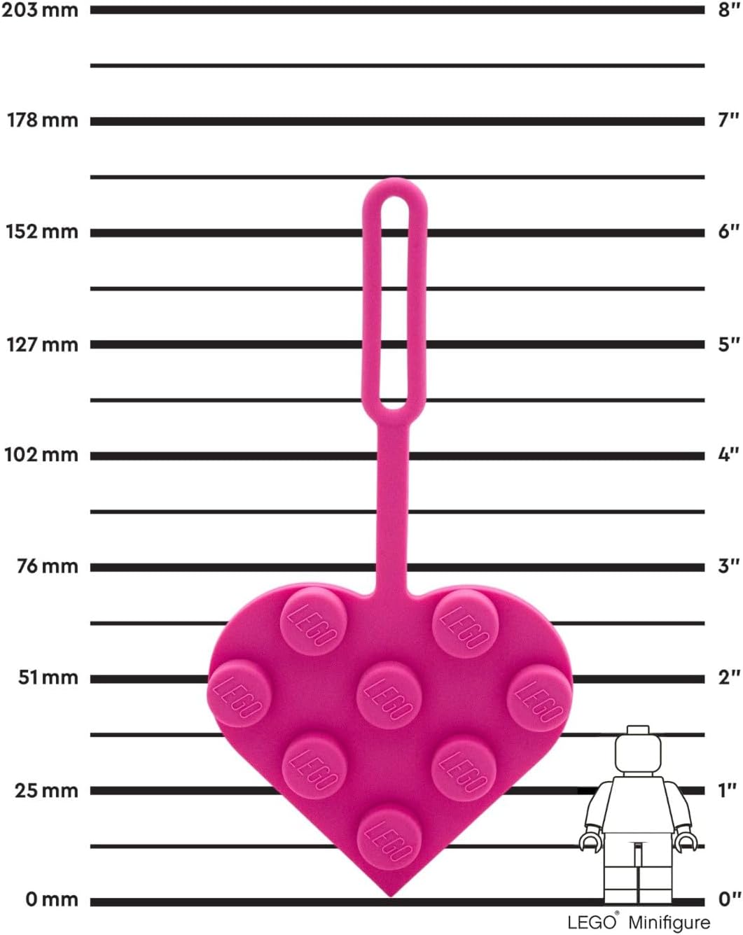 LEGO 3x3 Heart Silicone Bag Tag - Pink (53692), Silicone, Luggage tag for Travel, Spring Break, Vacation, Cruise, School Backpack Charm, Easter Basket Stuffer