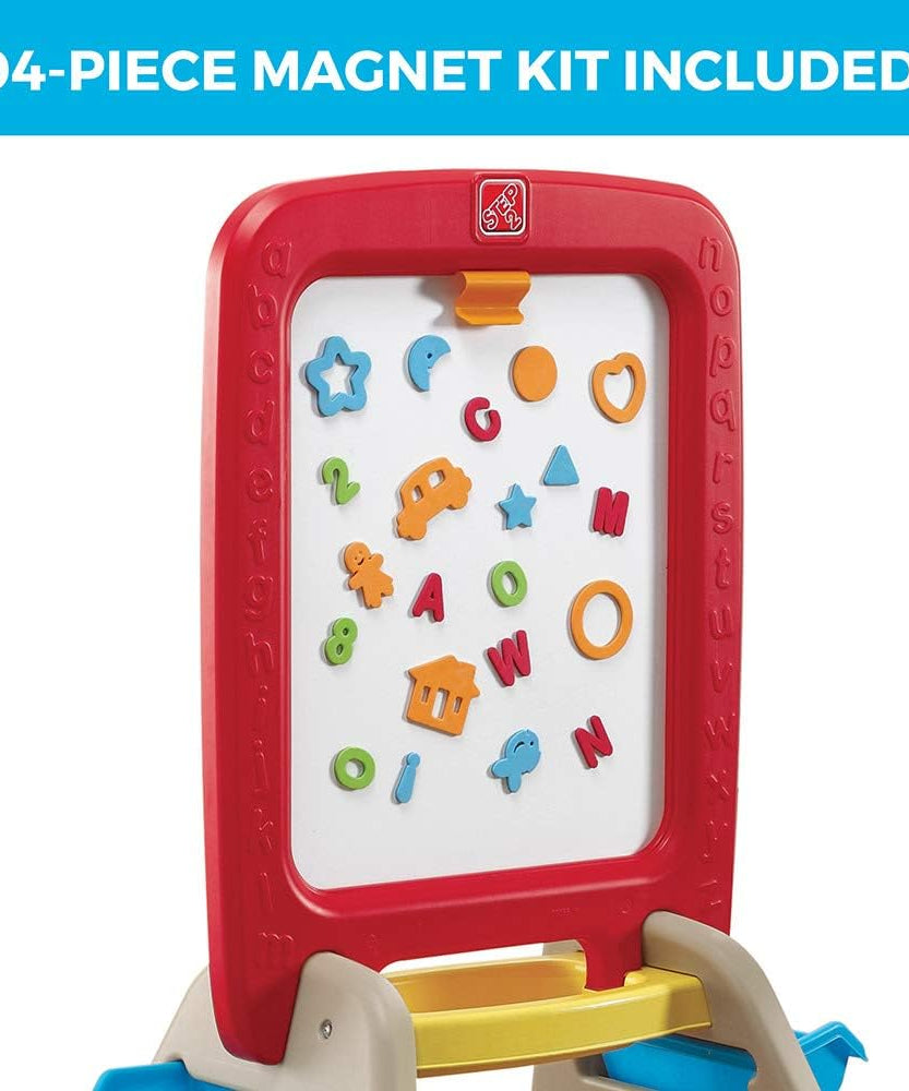 Step2 All Around Easel for Two, Double-Sided Art Station for Kids Ages 3-8, Magnetic Dry Erase & Chalkboard Creative Play