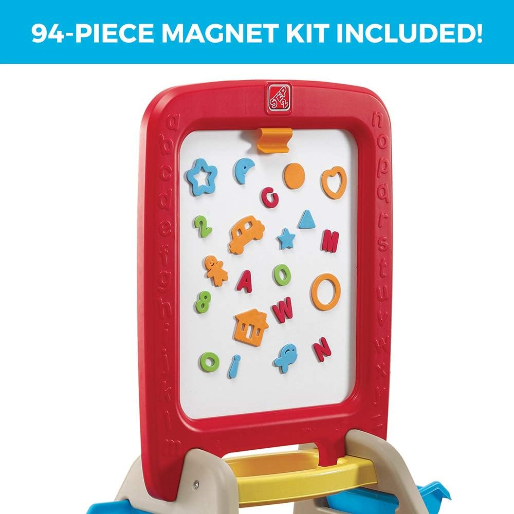 Step2 All Around Easel for Two, Double-Sided Art Station for Kids Ages 3-8, Magnetic Dry Erase & Chalkboard Creative Play