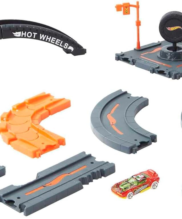 Hot Wheels City Track Pack, 10-Piece Set with 1 Die-Cast Car, Build, Race and Customize Your Hot Wheels World, Gift for Kids 4+