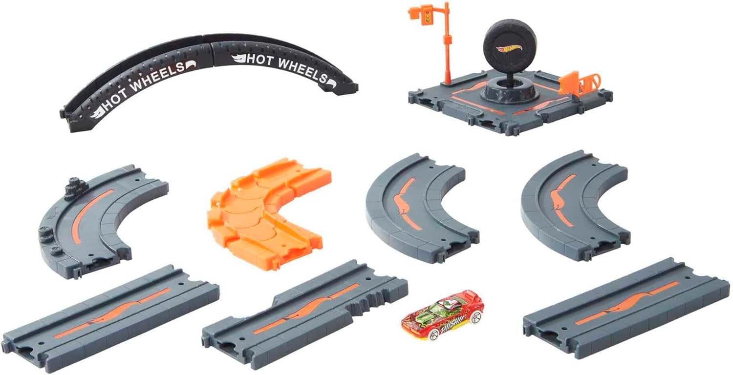 Hot Wheels City Track Pack, 10-Piece Set with 1 Die-Cast Car, Build, Race and Customize Your Hot Wheels World, Gift for Kids 4+