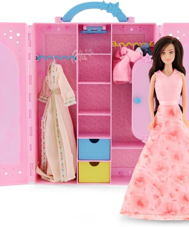 Fulla Doll with Dress-Up Closet, Fashion Wardrobe Playset with Outfits and Accessories, Mix-and-Match Pretend Play Toy for Girls Ages 3 and Up