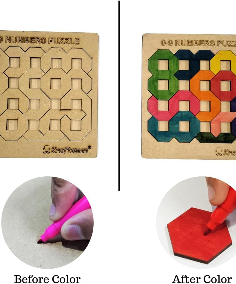 Kraftsman Color Your Own Numbers Puzzle 0–9, DIY Wooden Coloring Puzzle Kit for Kids, Learn Numbers, Creative Art & Learning Toy, Age 4+