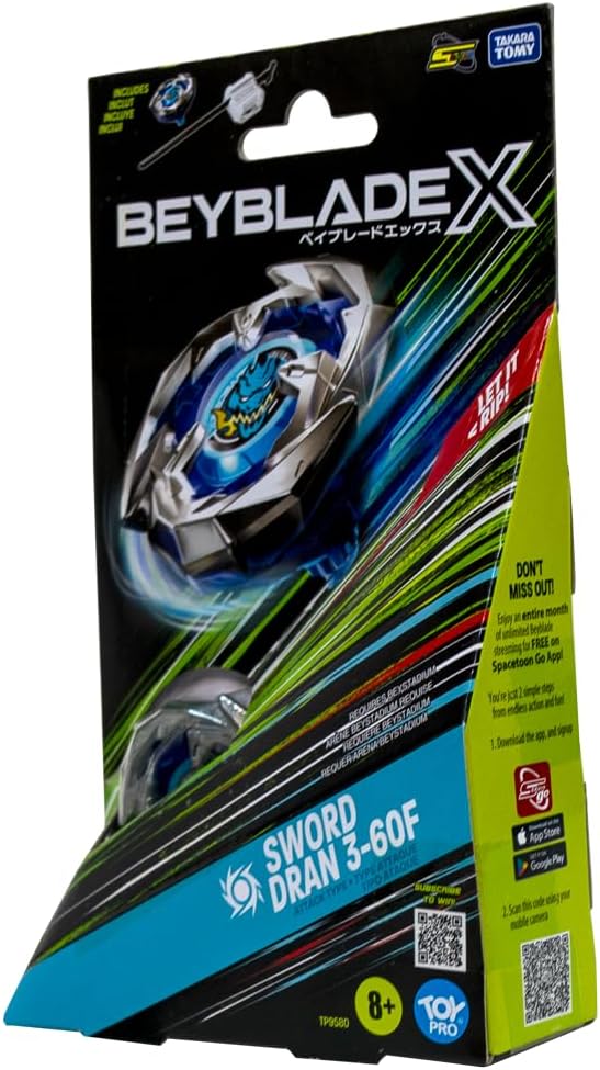 Takara Tomy Beyblade X Launcher Sword Dran 3-60F Starter Pack Top & Launcher, Easy Grip, Battle Top Toy, Bey Toy for 8+ Year Old Boys Girls, Authentic Die-cast Metal Parts, Powerful Attacks