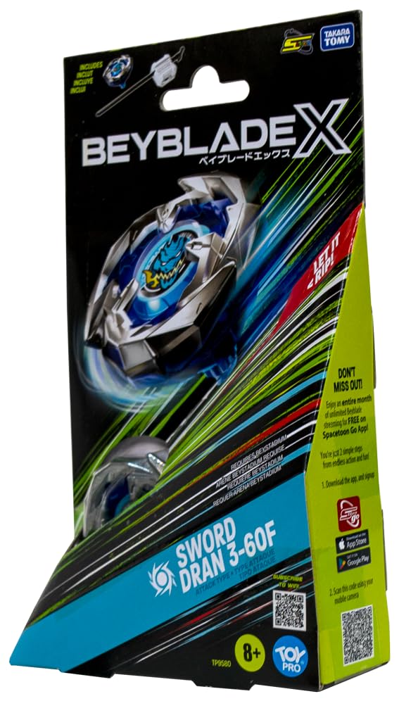 Takara Tomy Beyblade X Launcher Sword Dran 3-60F Starter Pack Top & Launcher, Easy Grip, Battle Top Toy, Bey Toy for 8+ Year Old Boys Girls, Authentic Die-cast Metal Parts, Powerful Attacks