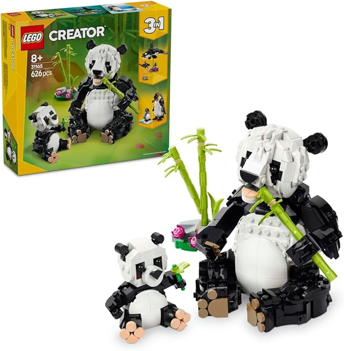LEGO Creator 3in1 Wild Animals: Panda Family Toy - Transforms into Penguin Figures or Orca Whale Toys - Ramadan Gift for 8+ Year Old Girls & Boys - 31165