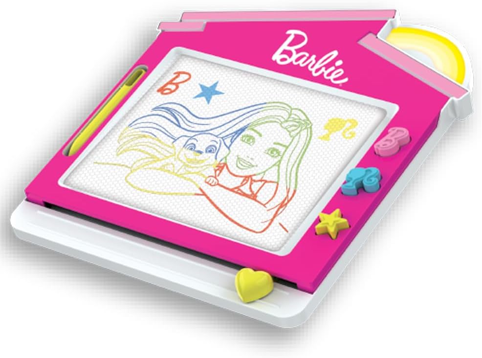 Barbie Color Magnetic Doodle Board with Erasable Drawing Surface and Rub-On Character Designs, Portable Creativity and Art Toy for Kids, 3Y+ Years