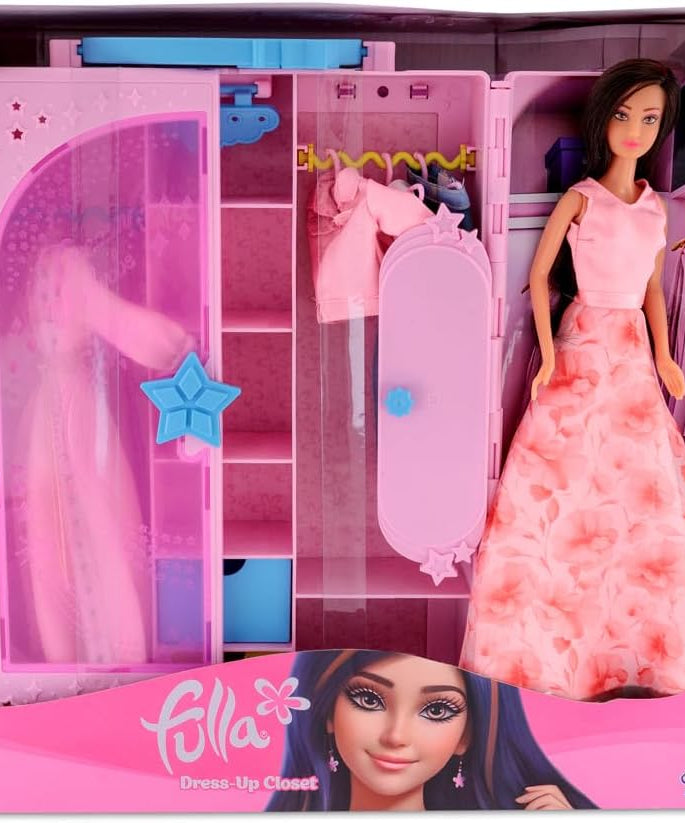 Fulla Doll with Dress-Up Closet, Fashion Wardrobe Playset with Outfits and Accessories, Mix-and-Match Pretend Play Toy for Girls Ages 3 and Up