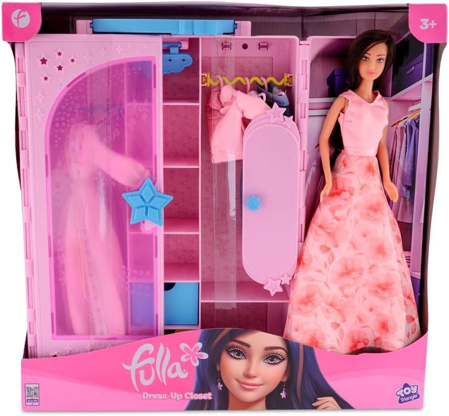 Fulla Doll with Dress-Up Closet, Fashion Wardrobe Playset with Outfits and Accessories, Mix-and-Match Pretend Play Toy for Girls Ages 3 and Up
