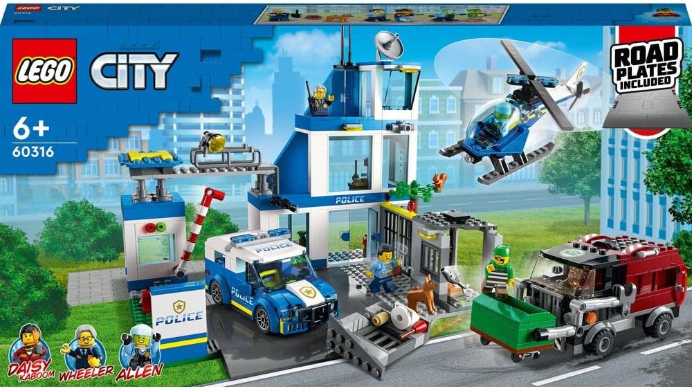 LEGO City Police Station 60316 Building Kit for Kids aged 6+, with a Helicopter, Patrol Vehicle and Customized Bin Lorry, Plus 5 Minifigures, Ramadan Gift Idea for Kids (668 Pieces)