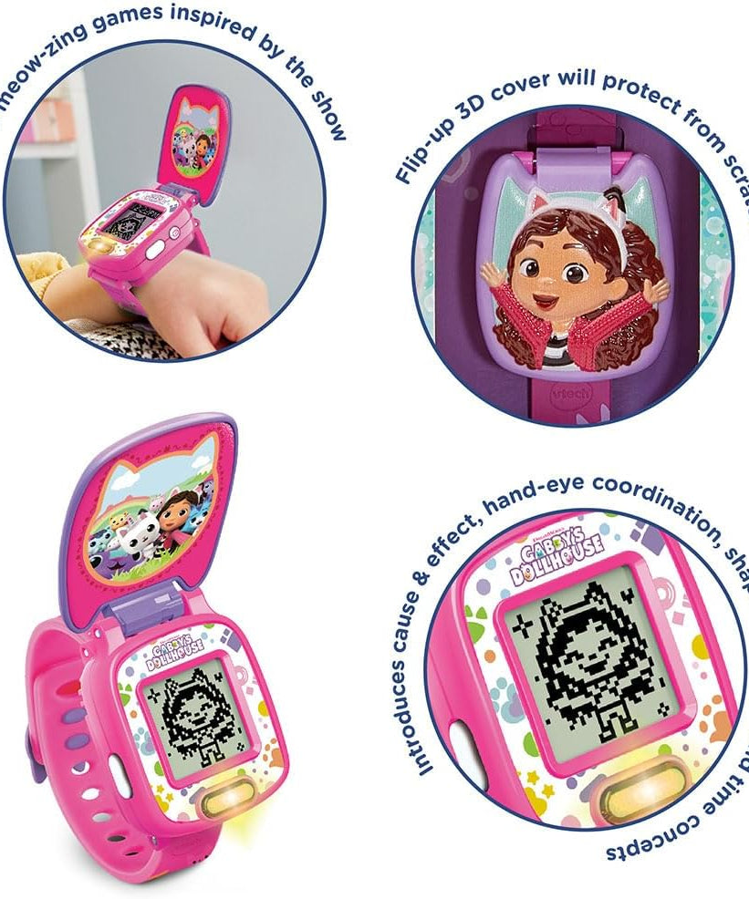 VTech - Gabby’s Dollhouse Time to Get Tiny Watch - Multicolour | includes 10 digital clock faces featuring Gabby and her kitty friends, a stopwatch| Suitable ages 3 + up