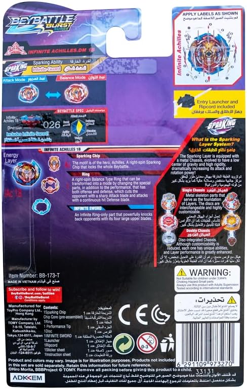 Beybattle Burst Takara Tomy – The Original Beyblade Infinite Achilles S, Dual-Spin Performance Tip, Ages 8+