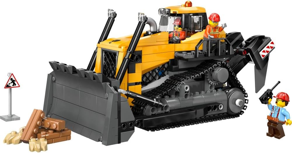 LEGO City Yellow Bulldozer Toy - Large Construction Vehicle Building Set - incl. 3 Minifigures plus Loose Bricks & Road Signs - Birthday Gift for 8+ Year Old Boys - 60466