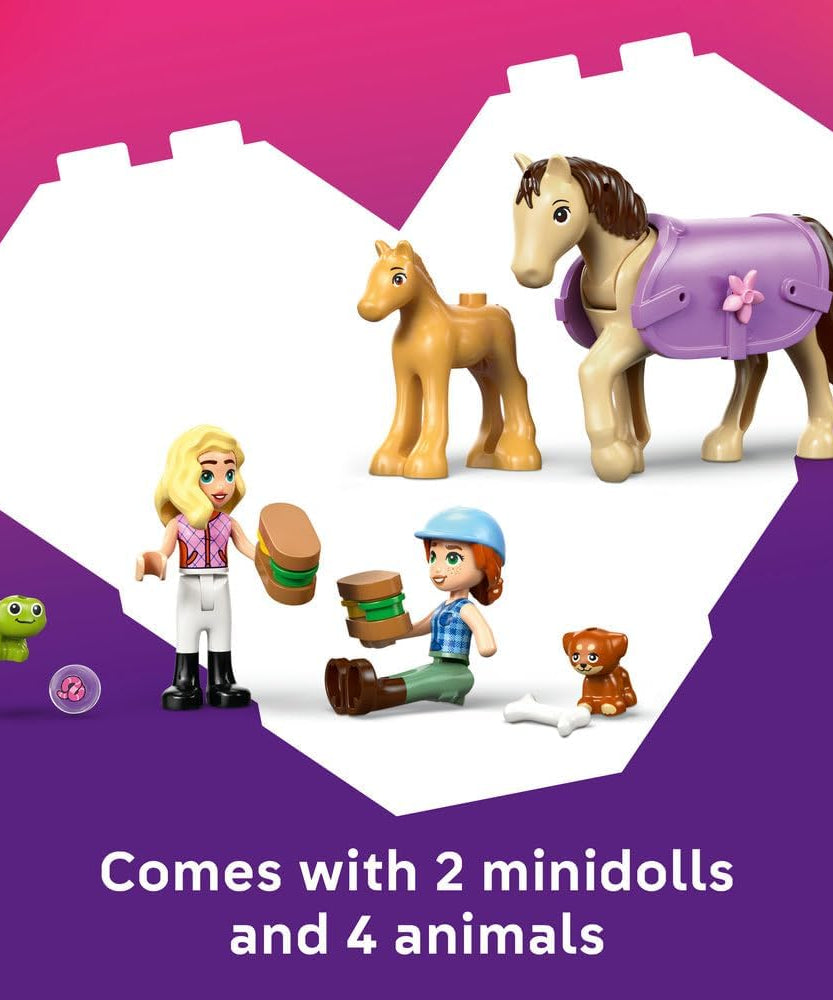 LEGO Friends Horse & Baby Foal Trailer - Horse Toy Playset w/Grooming Accessories, 4 Animal Figures, Car & 2 Mini Dolls - Birthday Gift Idea for 7+ Year Old Girls - 42695